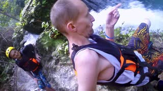 The last cliff jump on our awesome canyoneering adventure by Kawasan falls.