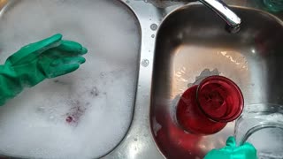 Washing Dirty Dishes with Rubber Gloves and Lots of Suds. ASMR
