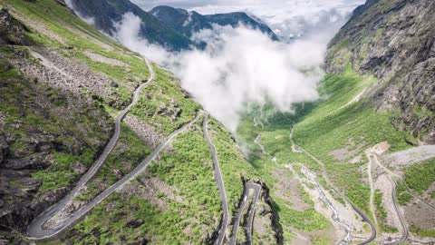 timelapse trolls path trollstigen or trollstigveien winding mountain road in norway