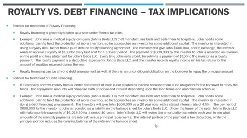 Royalty vs Debt Financing - What are the Tax Differences?