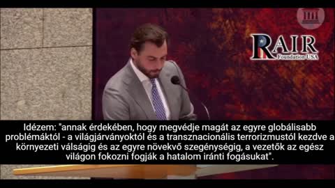 Thierry Baudet képviselő a Rockefeller alapítvány 2010-es kiadványát ismerteti a felszólalásában