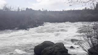 Incredible Section of Wild Deschutes River with Volcanic Lava Island Across the Shore – 4K