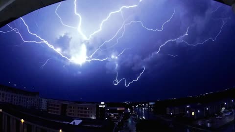 Slow Motion Lightning Strike Streaks Across Sky