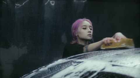 Девушка моет свою любимую машину