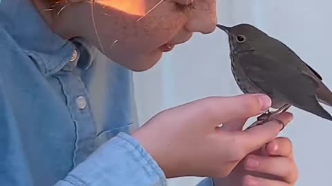 Cute Girl singing for her bird
