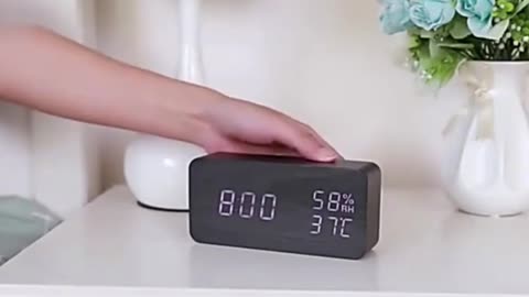 Digital Alarm Clock LED Wooden Watch with Wireless Charging with Termometer