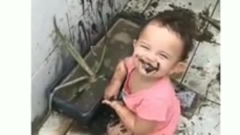 little baby playing with mud 🌻👶