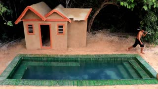 Build Amazing Mud House And Bamboo Swimming Pool