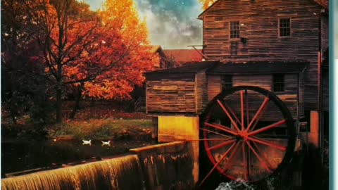 AWESOME SCENIC WATER WHEEL SCENE WITH ANIMALS