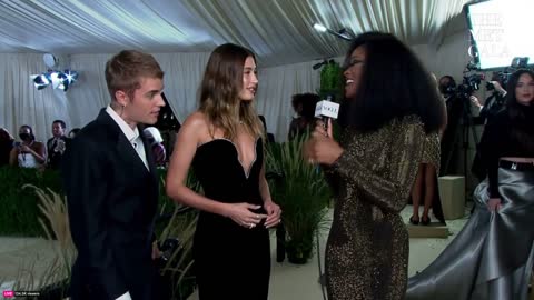Justin Bieber & Hailey Bieber at the Met Gala 2021 Red Carpet Interview