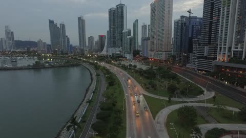 Evening city from a drone.