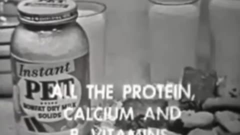 Powdered milk being marketed as a "miracle product" by Instant PET, 1955