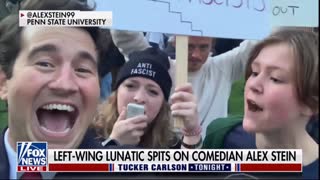 Leftist Lunatic Spits on comedian ALex Stein at University Protest