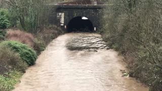 Storm Ciara completely floods railroad tracks in English village