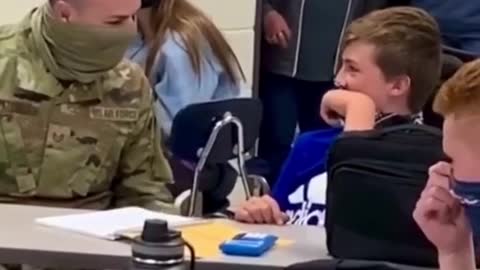 A U.S. Airman surprised his son for an emotionalhomecoming