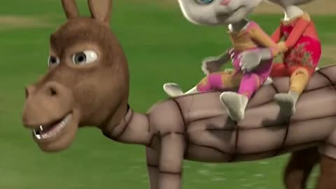 Two Little cat fun with donkey funny Cartoon