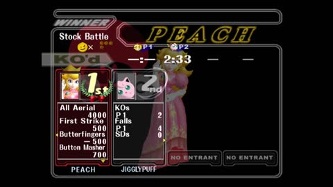 Super Smash Bros Melee (ssbm) - Peach vs Jigglypuff (lv9 cpu)
