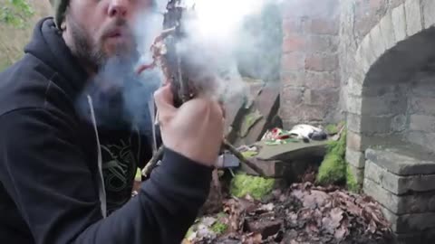 Bushcraft Survival camp in Ancient Woodland Ruins - Foraging & Campfire Cooking