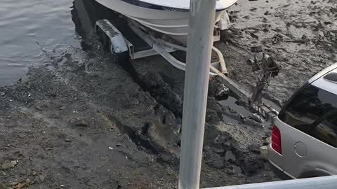 Boat Launch at Low Tide Leads to Muddy Trailer Trap