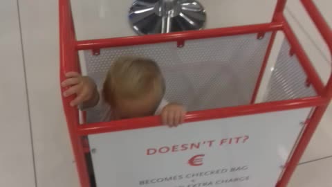 Baby boy hides out in airport luggage box