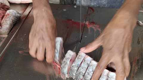 Big Rohu Fish Cutting By Machine