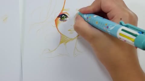 Draw The Left Half Of The Girl's Eyes.