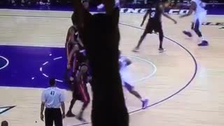 Cat tries to fight kings basketball game