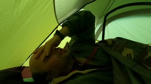 Just woke up in the tent.