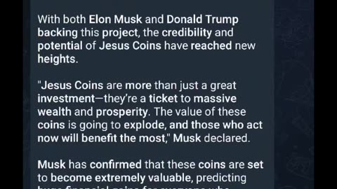 Axel Vasa launches "Jesus Coin" w/ Elon Musk's "Approval"