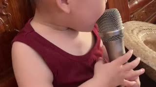 Young man practicing singing