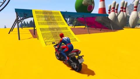 Spiderman motocycles and ramps Batman and Goku cars colors Iron man in mega ramps.