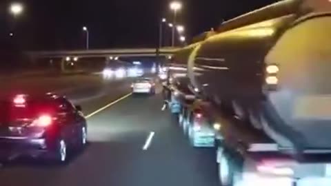 Fuel Tanker and Trailer Flip Over And Turns A Highway Into An Action Movie