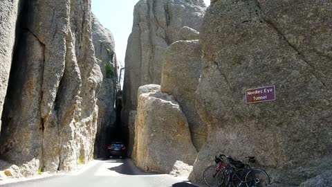 Taking our RZR through Needles Eye Tunnel in South Dakota