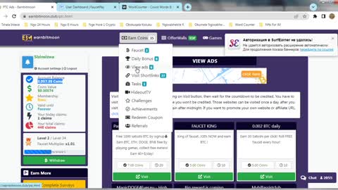 How To Claim Free Paid To Click Ads Bitcoin Cash Coins At Earnbitmoon & Instant Withdraw FaucetPay