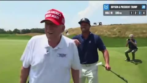 Trump made this clutch putt on #18: Trump and Bryson fired a -22