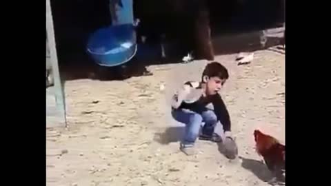 Video de un niño y un poyo miren lo que pasa