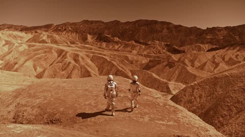 Astronauts walking on Mars