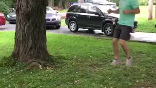 Guy blue shirt backflip swing fail