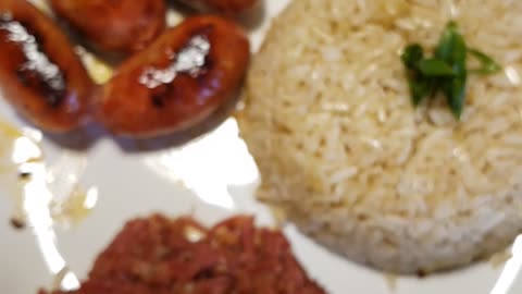 Longanisa and corned beef with garlic rice