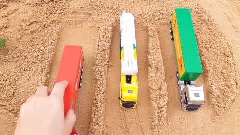 Tipper Truck, Tractor, Excavator, Building overpass in the sand