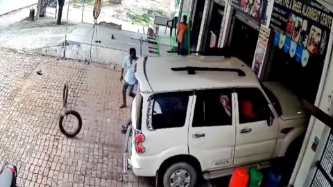 A Scorpio rammed into a shop in Mau district