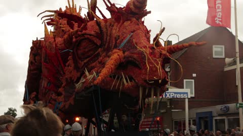 Massive dragon display made entirely of flowers