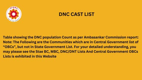 DNC cast list popuplation in as per Ambasankar Commission .