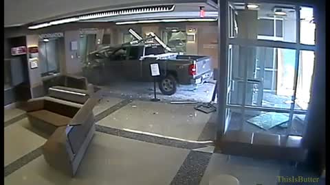 Surveillance video shows pickup slamming into GJPD lobby
