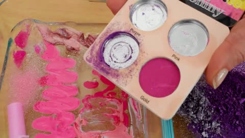 Pink vs Purple - Mixing Makeup Eyeshadow Into Slime! Special Series 83 Satisfying Slime Video