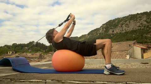 Crunch Clock on Stability Ball - Resistance Band