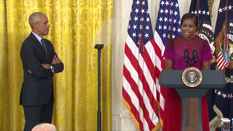 Biden hosts Barack Obama and Michelle Obama for the unveiling of their White House portraits