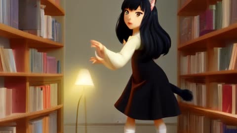 Beautiful anime girls dancing with the library