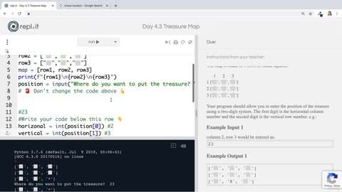 Day-4 Part-45-Interactive Coding Exercise Treasure Map-Learn Python
