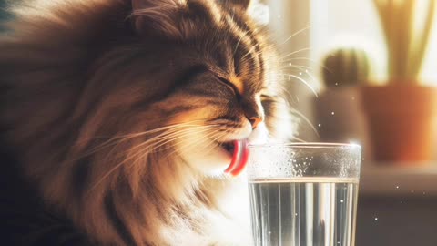 Cute cats eating water